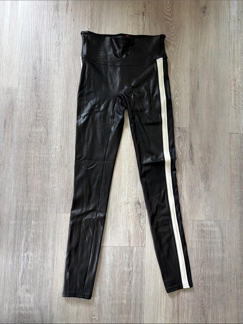 SPANX Black Leggings with White Side Stripe